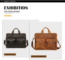 Load image into Gallery viewer, Vintage Men&#39;s Cow Genuine Leather Briefcase Crazy Horse Leather Messenger Bag - travelprosonline
