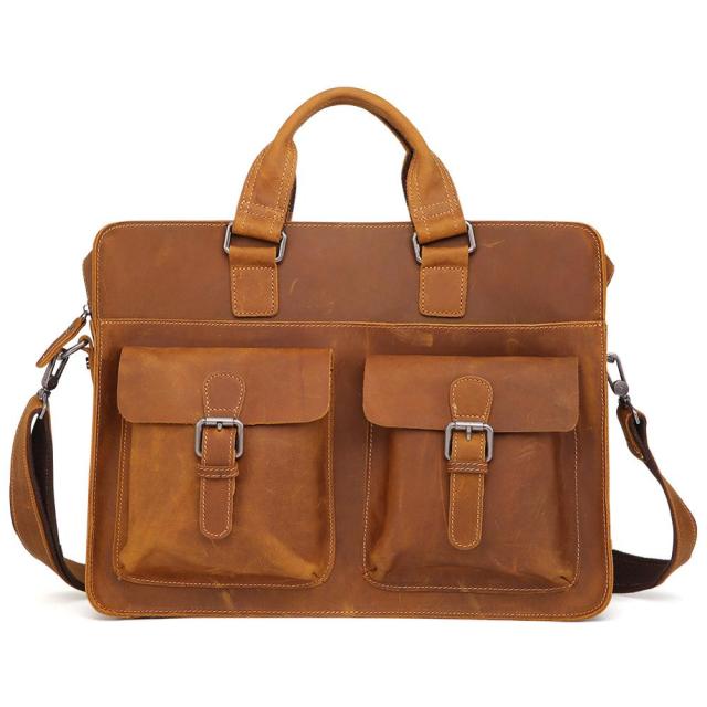 Vintage Men's Cow Genuine Leather Briefcase Crazy Horse Leather Messenger Bag - travelprosonline